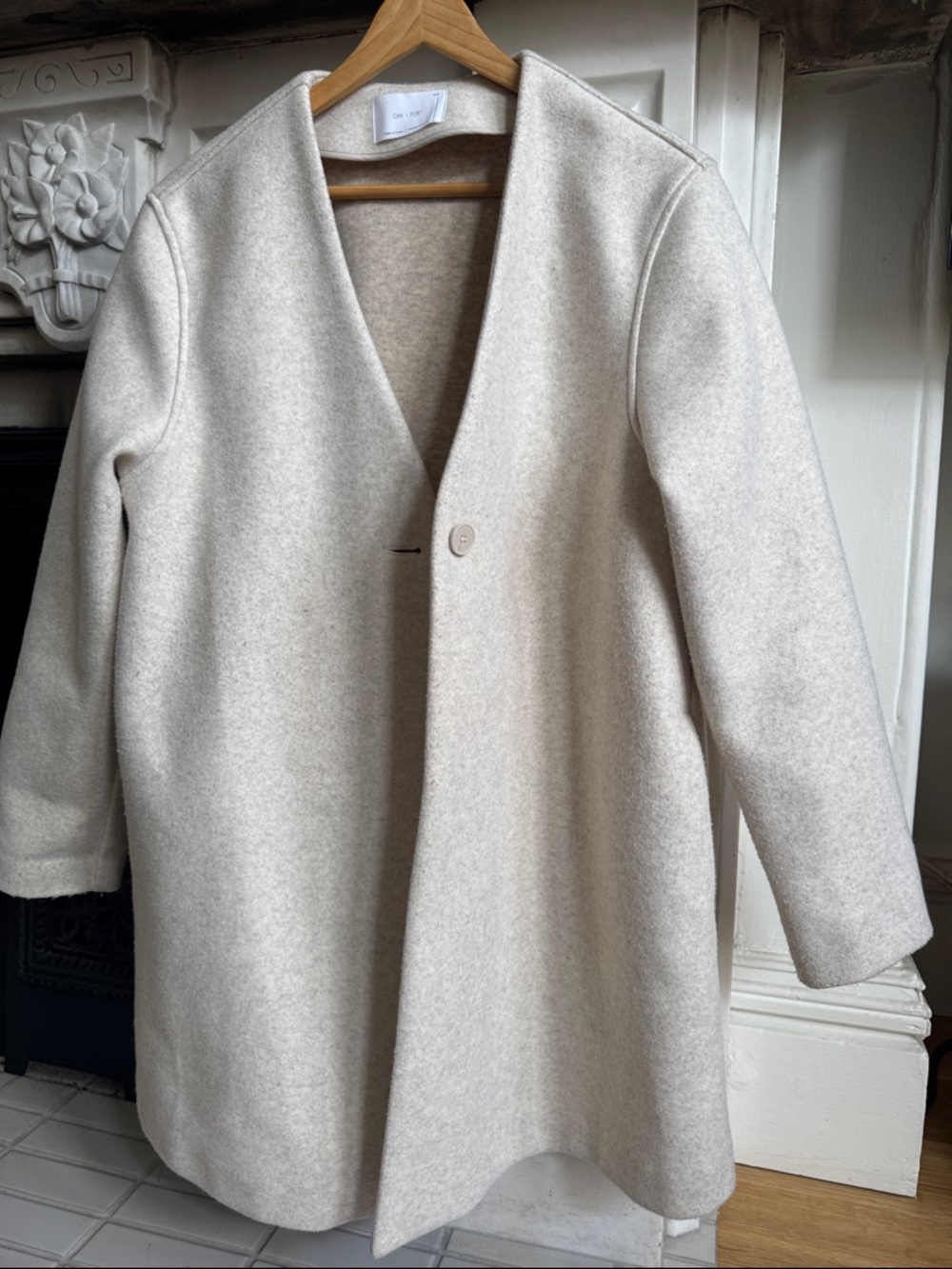 Oak & Fort Wool Blend Open Front Coat in Soft Cream
